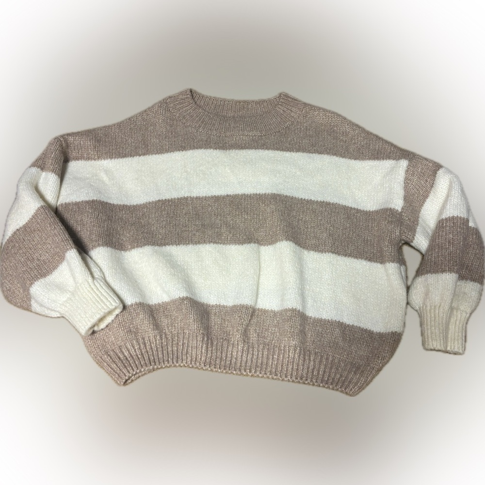PINK ROSE |  Neutral Striped Sweater – Size S | Cream & Taupe